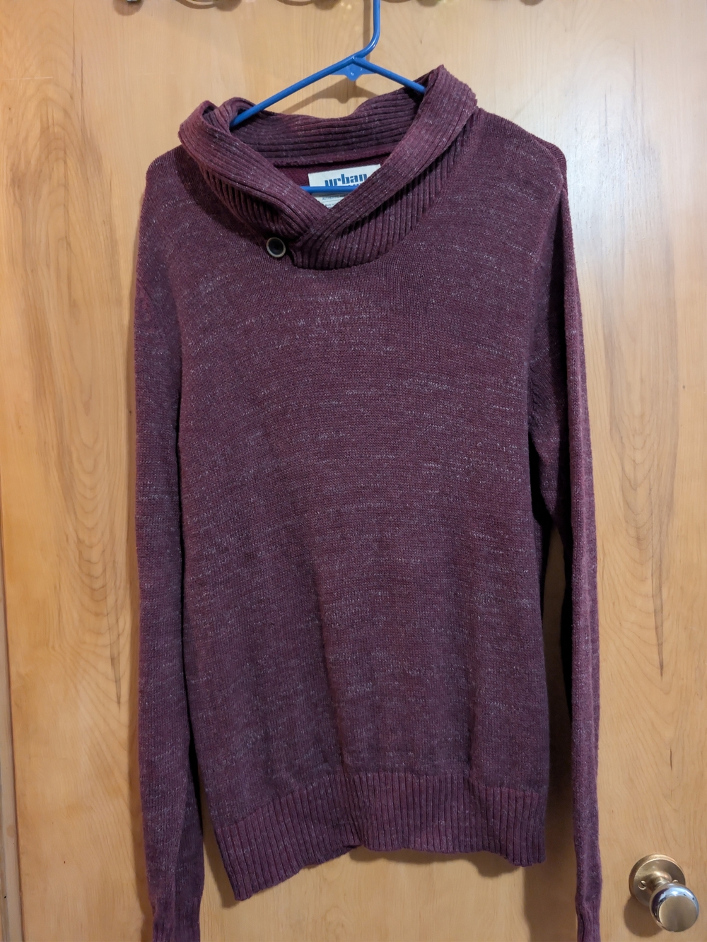 urban pipeline Men's Maroon Shawl Neck Turtleneck Sweater